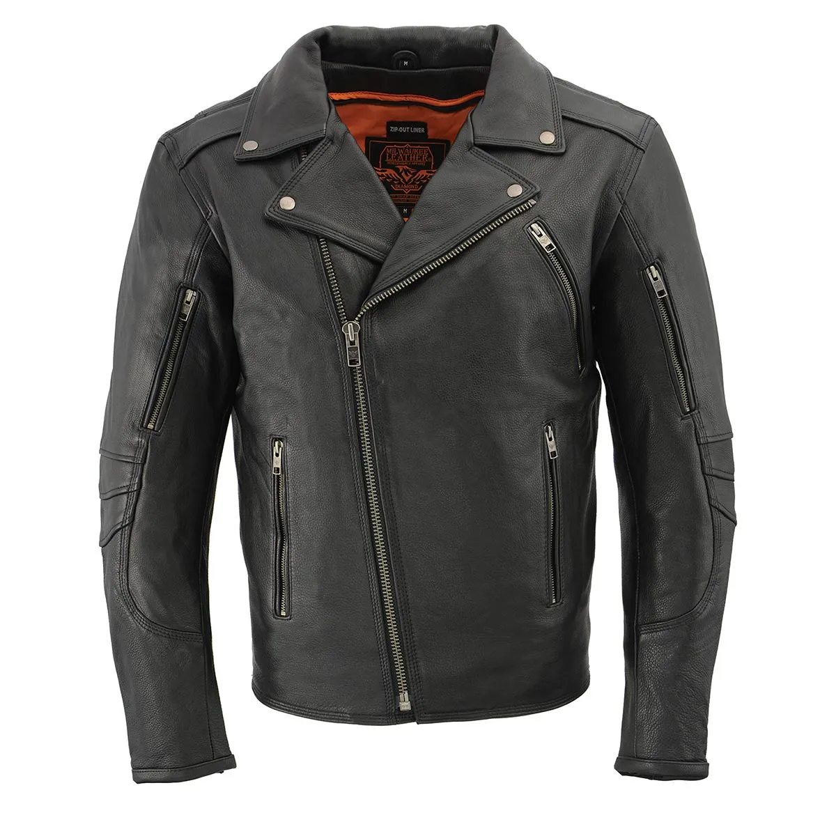 Milwaukee Leather MLM1515 Men's Classic Beltless Black Leather Triple Stitched Motorcycle Biker Rider Jacket