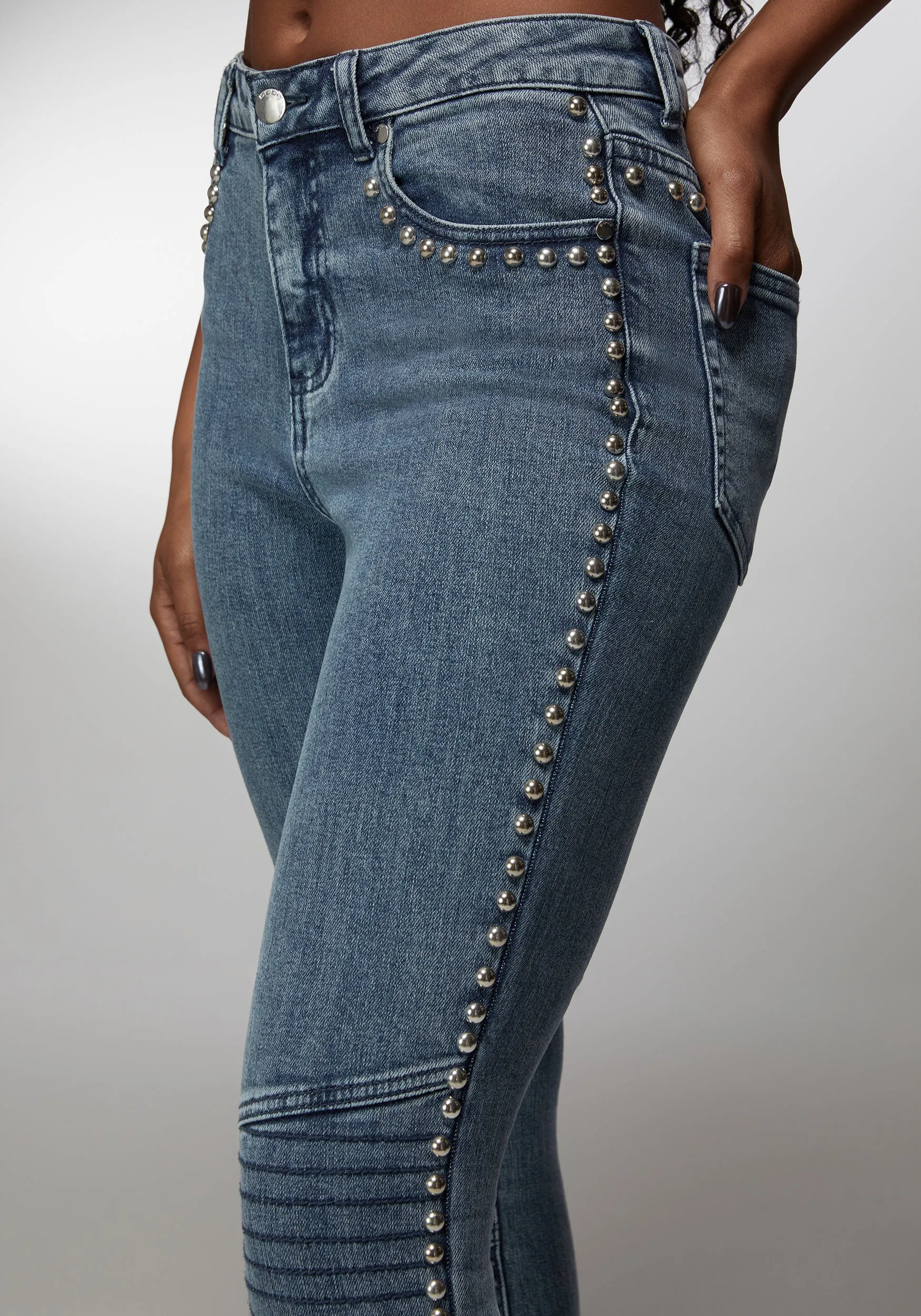 Natural Waist Studded Skinny Jean