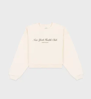 NY Health Club Cropped Crewneck - Cream/Black