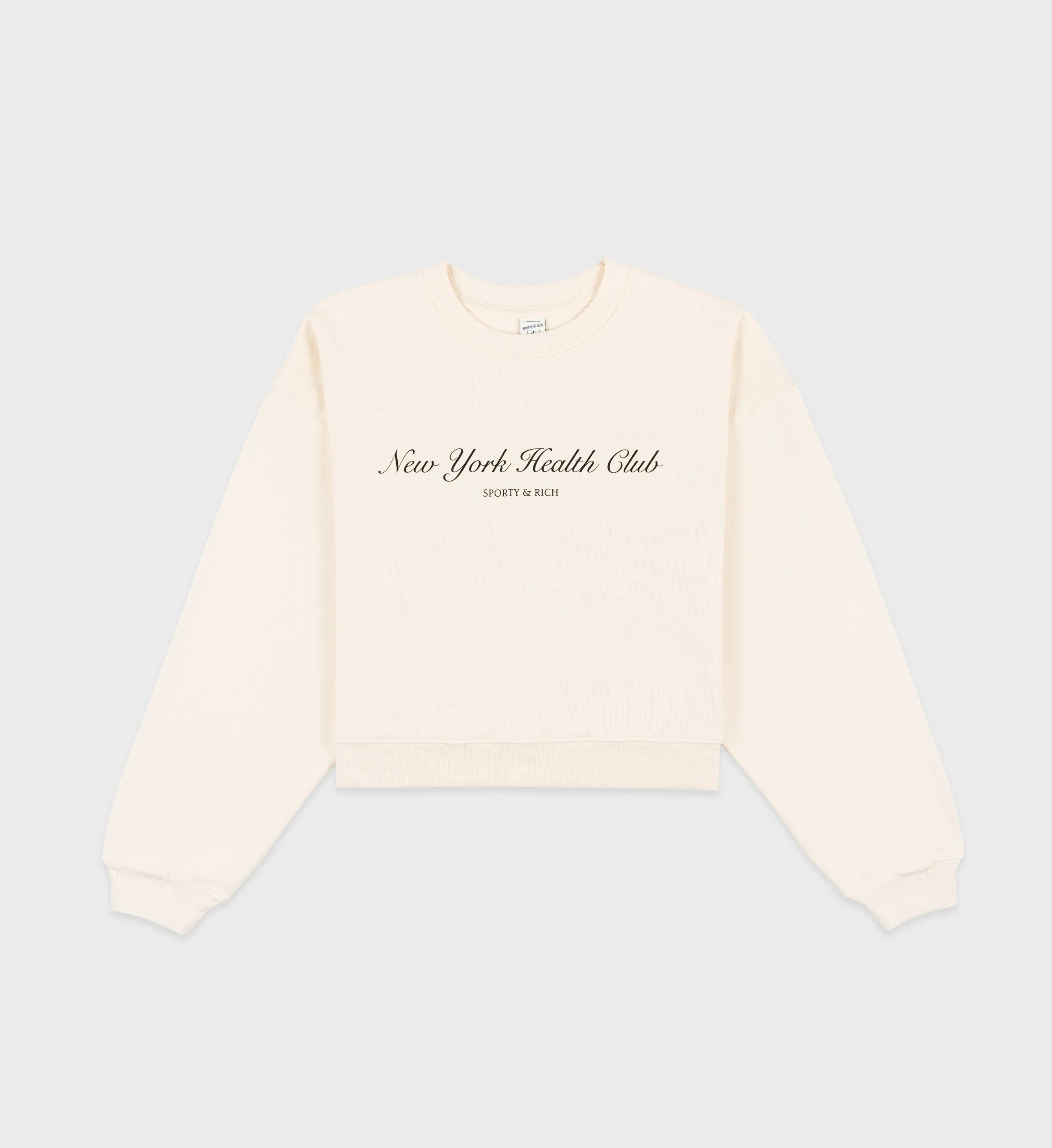 NY Health Club Cropped Crewneck - Cream/Black