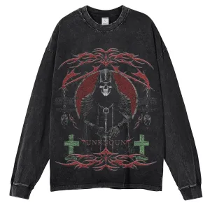 Oversized Vintage Washed Gothic Grunge Death Graphic Sweatshirt