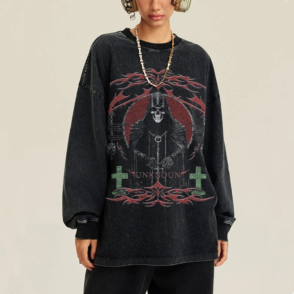 Oversized Vintage Washed Gothic Grunge Death Graphic Sweatshirt