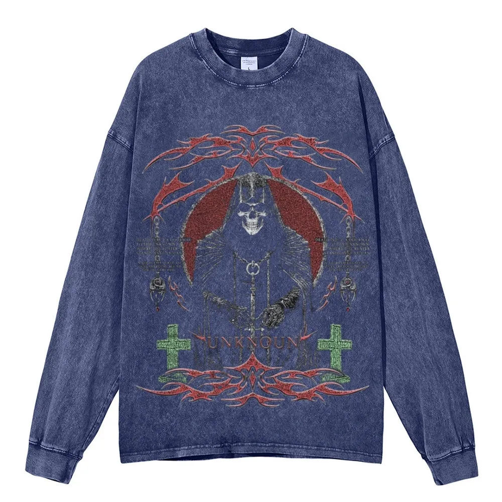 Oversized Vintage Washed Gothic Grunge Death Graphic Sweatshirt