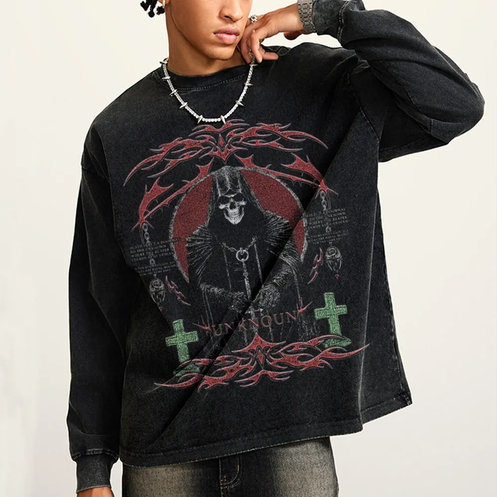 Oversized Vintage Washed Gothic Grunge Death Graphic Sweatshirt