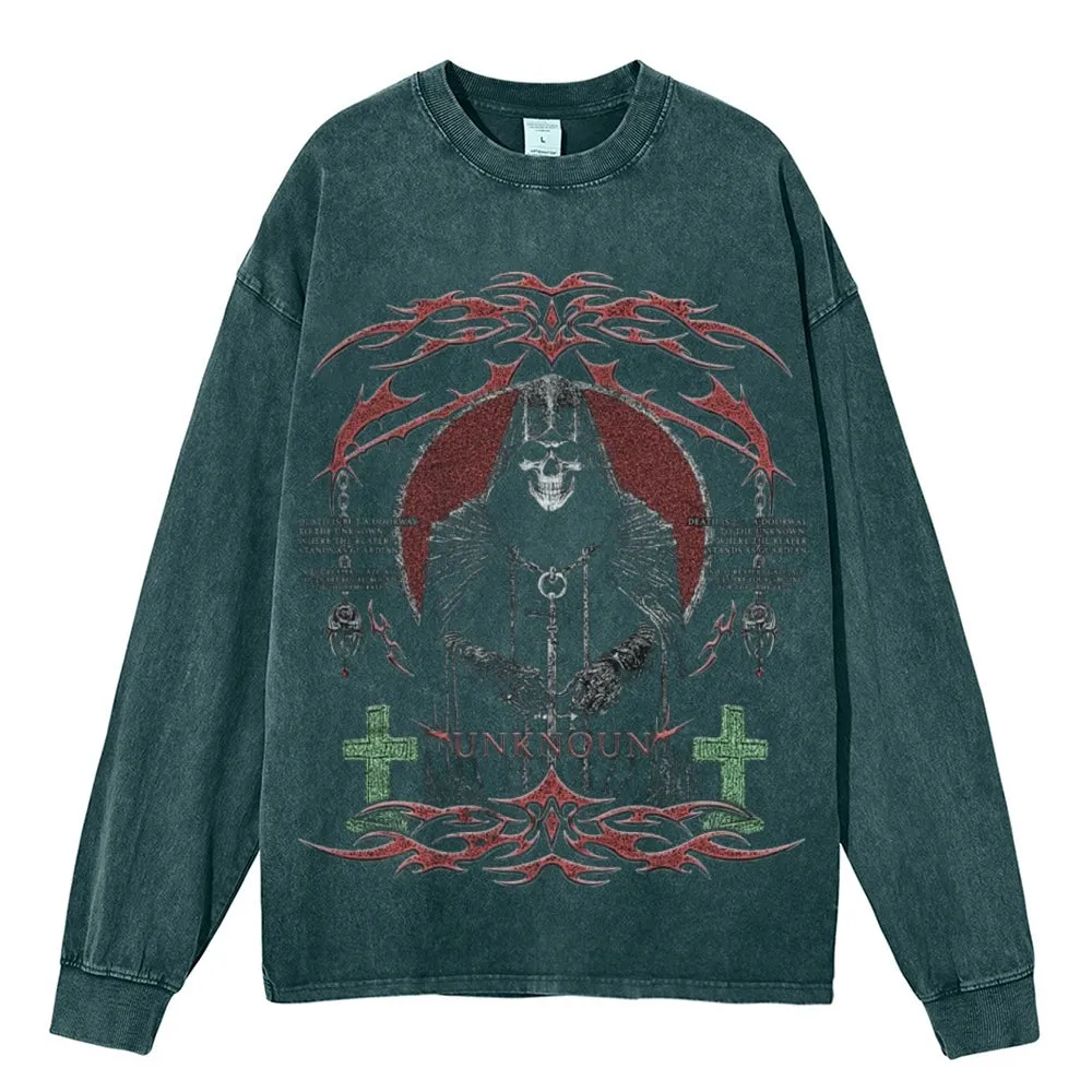 Oversized Vintage Washed Gothic Grunge Death Graphic Sweatshirt