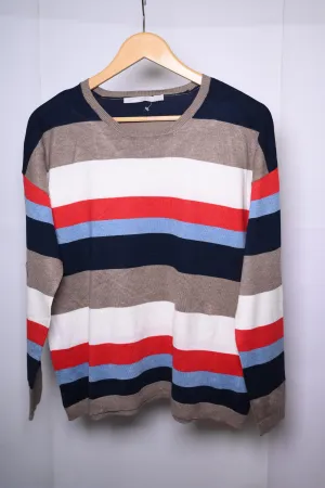 Pebble Bay Blue, White & Red Striped Sweatshirt (Large)