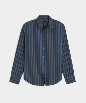 Poplin Sport Shirt in Navy Multi Stripe