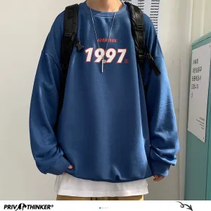 Privathinker Spring Men Casual Sweatshirts Harajuku 1997 Printed Men Oversized Hoodies Korean Man Casual Loose Pullovers