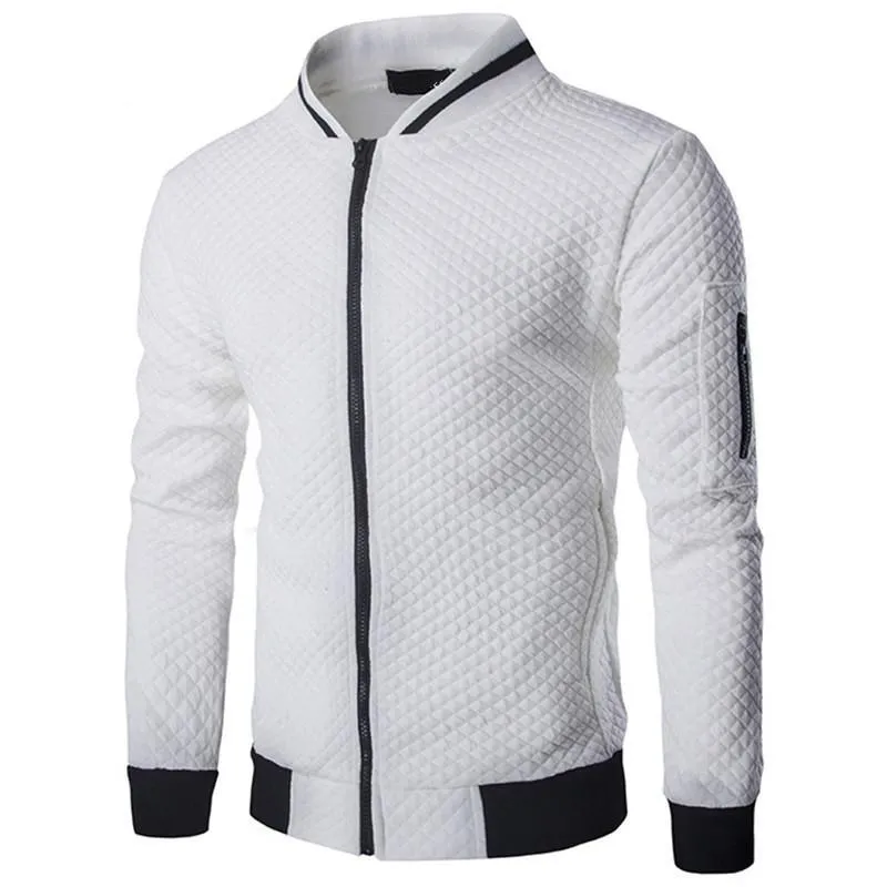 Quilt Pattern Men Stand Neck Collar Casual Slim Fit Bomber Jacket