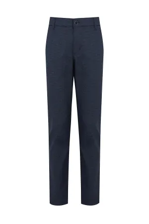 Regular Fit Side Pocket High Waist Navy Cotton Casual Pants