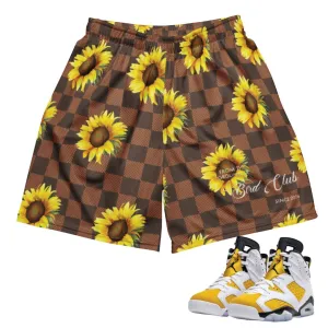 Retro 6 Yellow Ochre "sunflower" Shorts