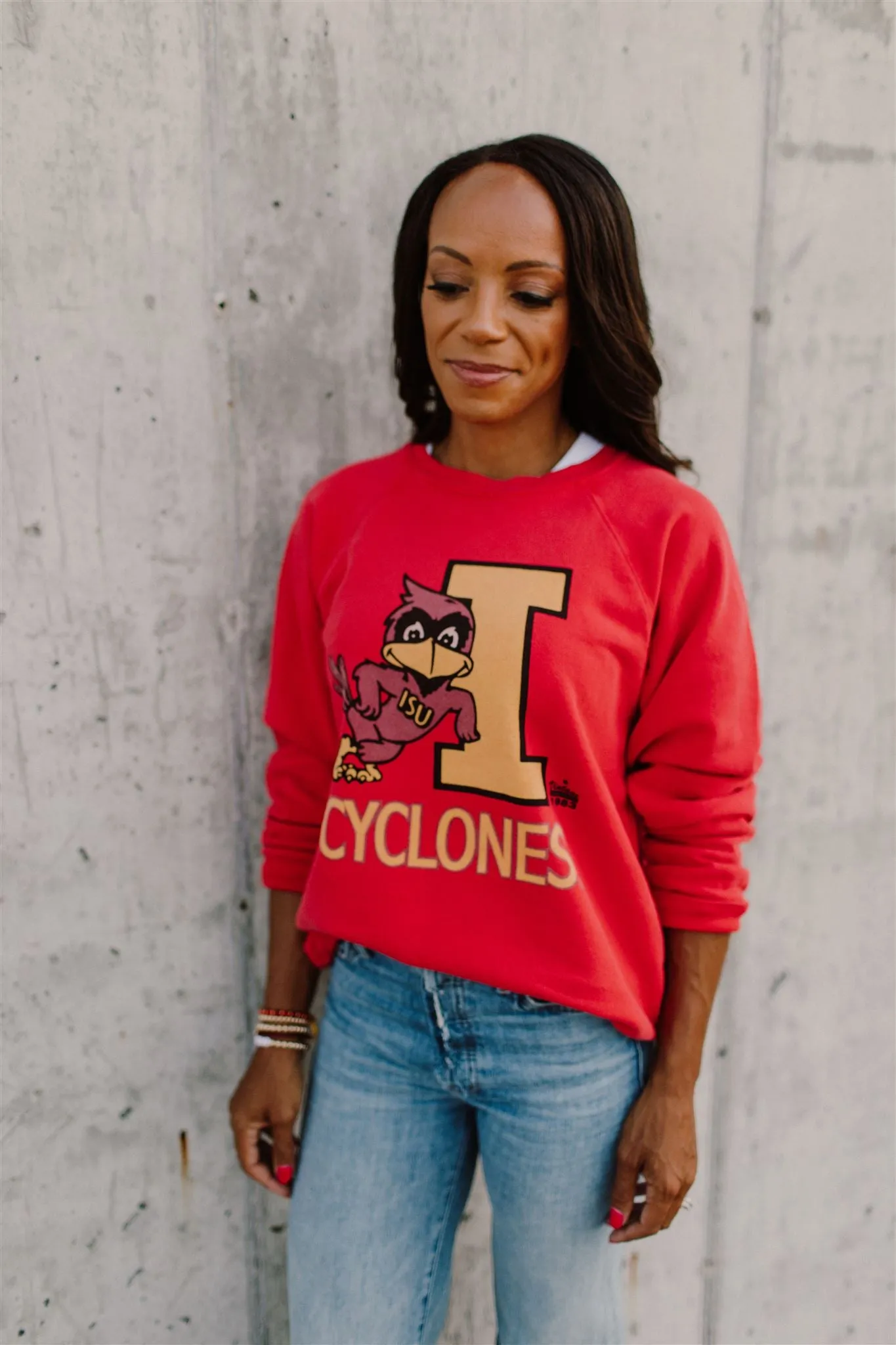 Retro Sport x Blond Genius - Iowa State Cyclones 'I' Crewneck Sweatshirt in Vintage Cardinal