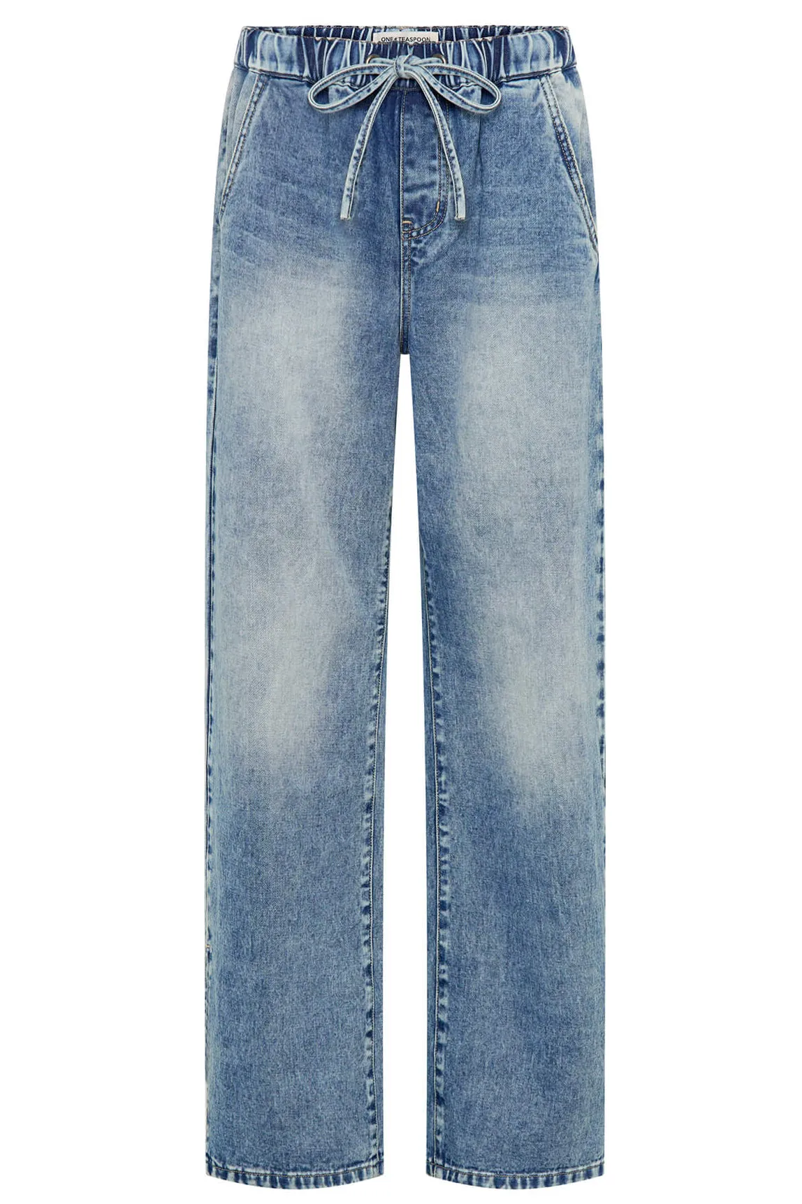 Roadhouse Wide Leg Drawstring Denim Jeans in Sunset Blue