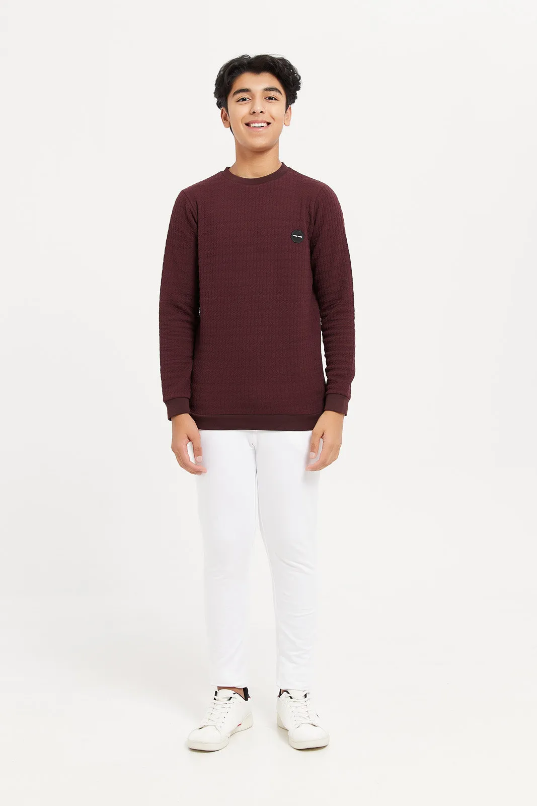 Senior Boys Burgundy Jacquard Sweatshirt