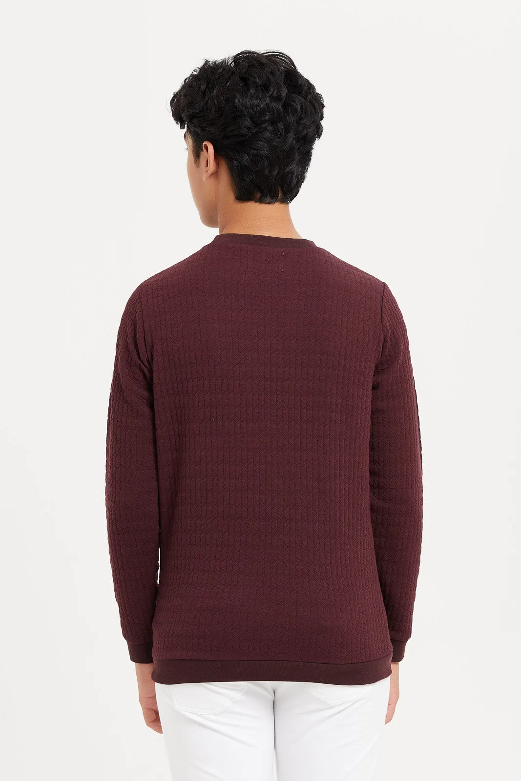 Senior Boys Burgundy Jacquard Sweatshirt