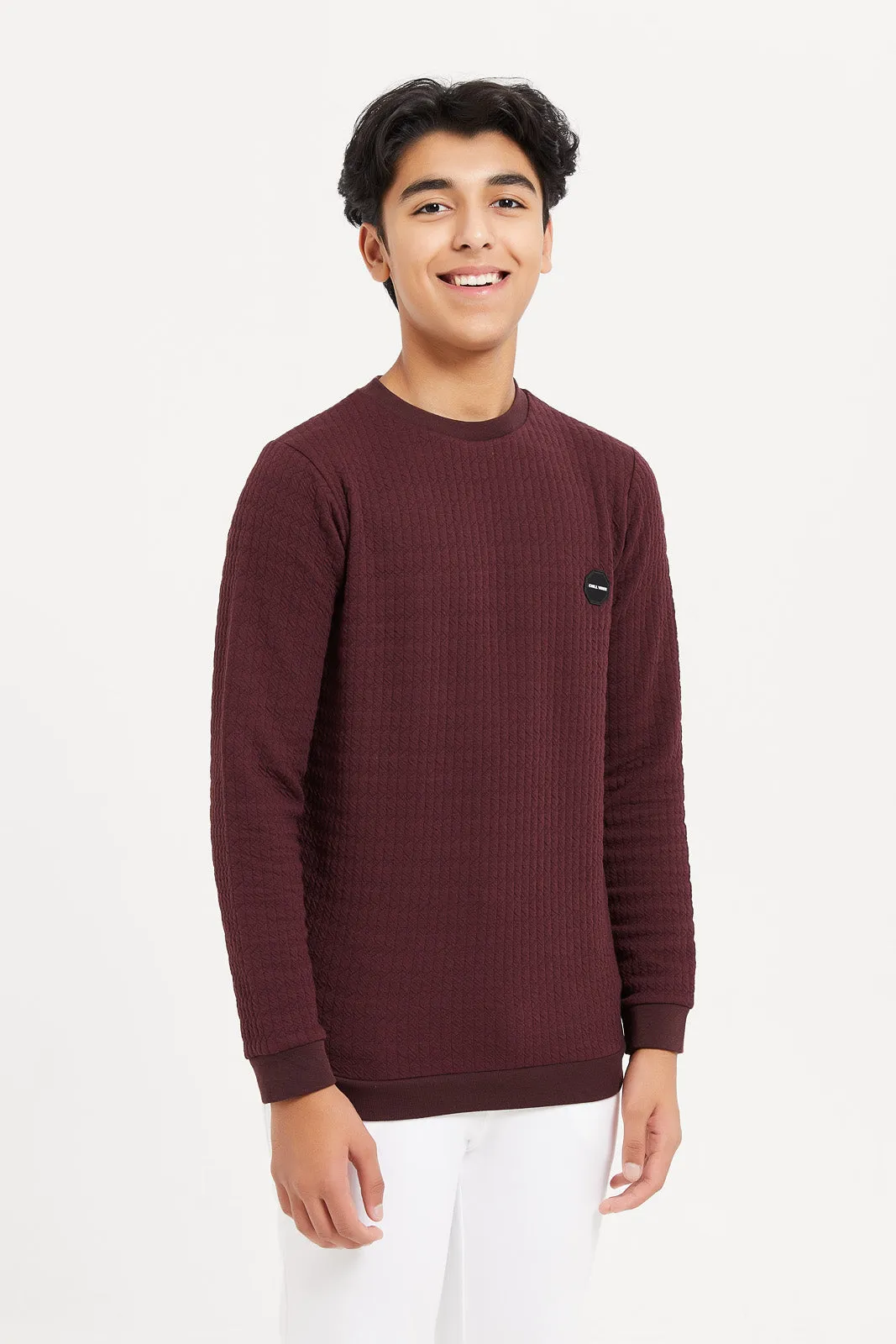 Senior Boys Burgundy Jacquard Sweatshirt