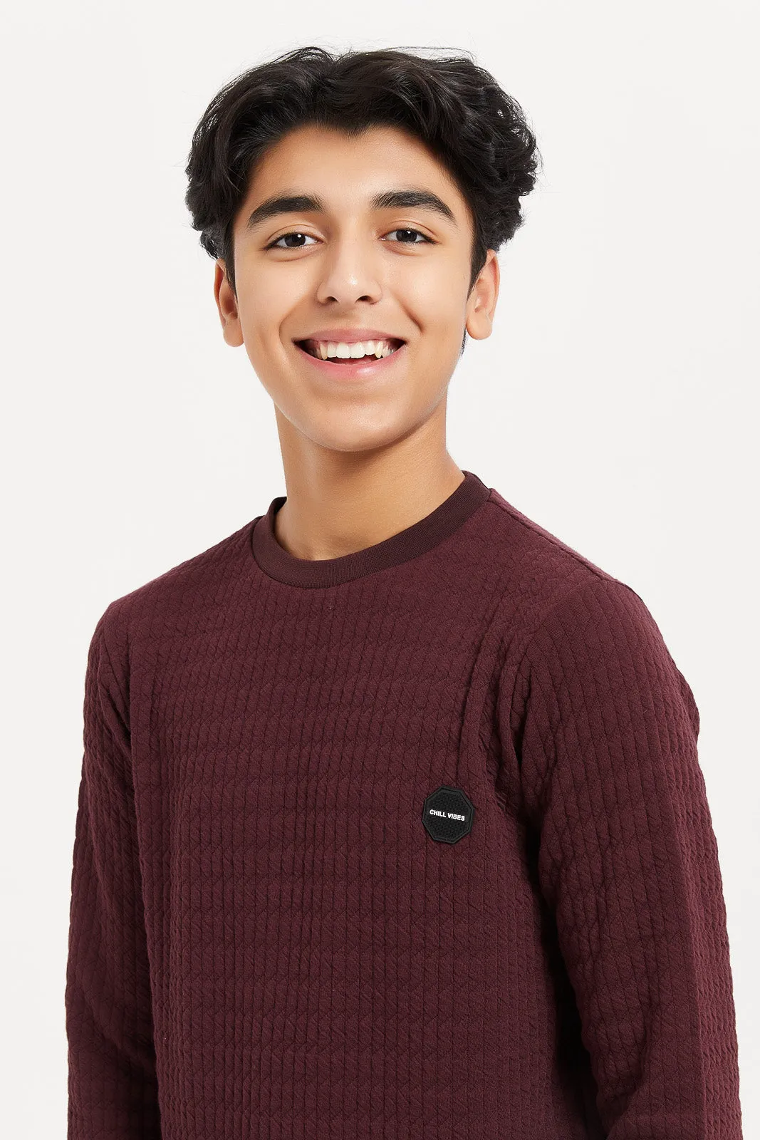 Senior Boys Burgundy Jacquard Sweatshirt