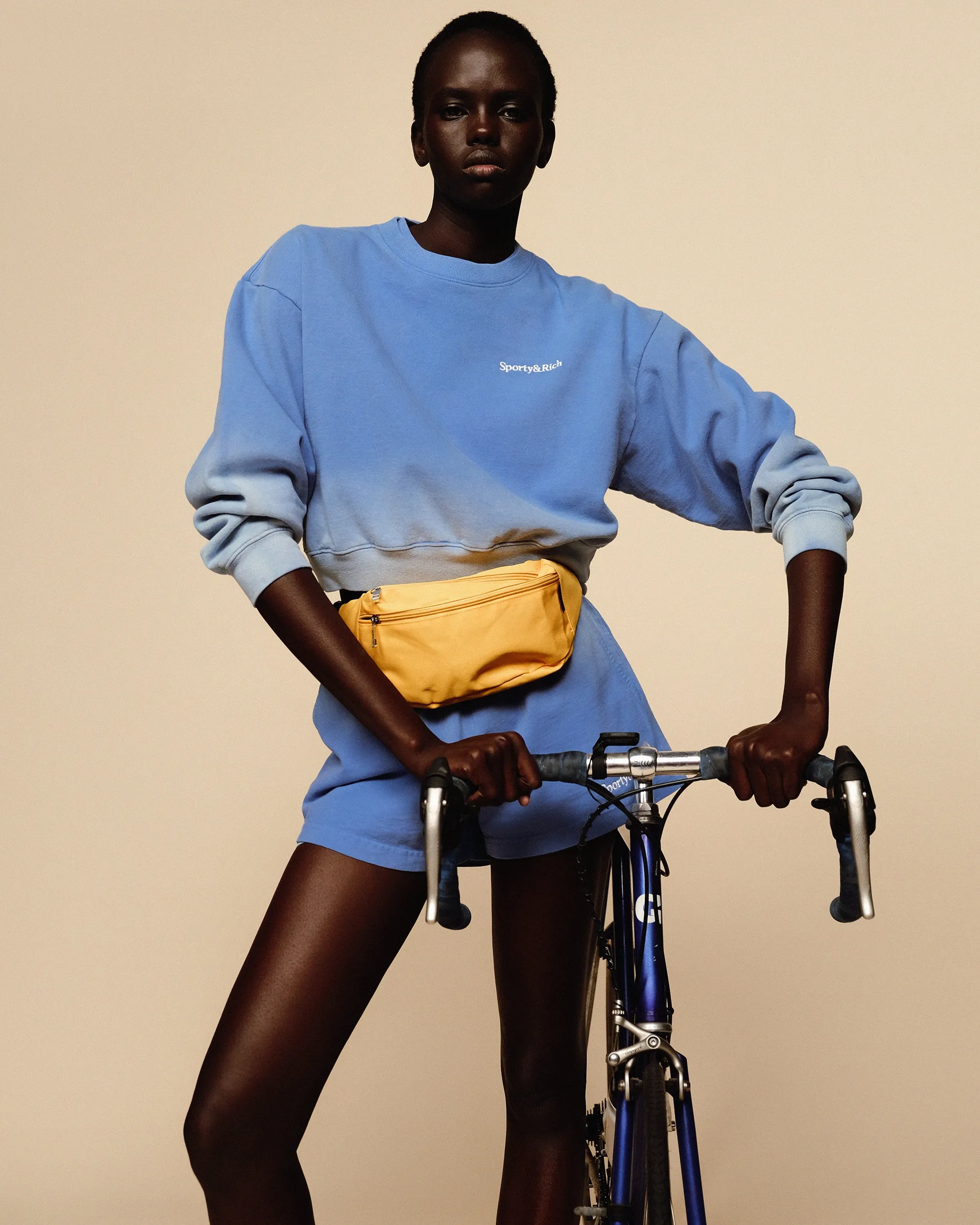 Serif Logo Cropped Crewneck - Dip Dye Blue/White