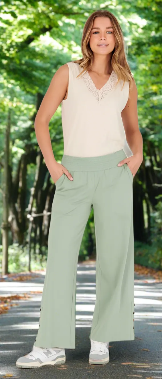 Shirred Waistband Pant - Green