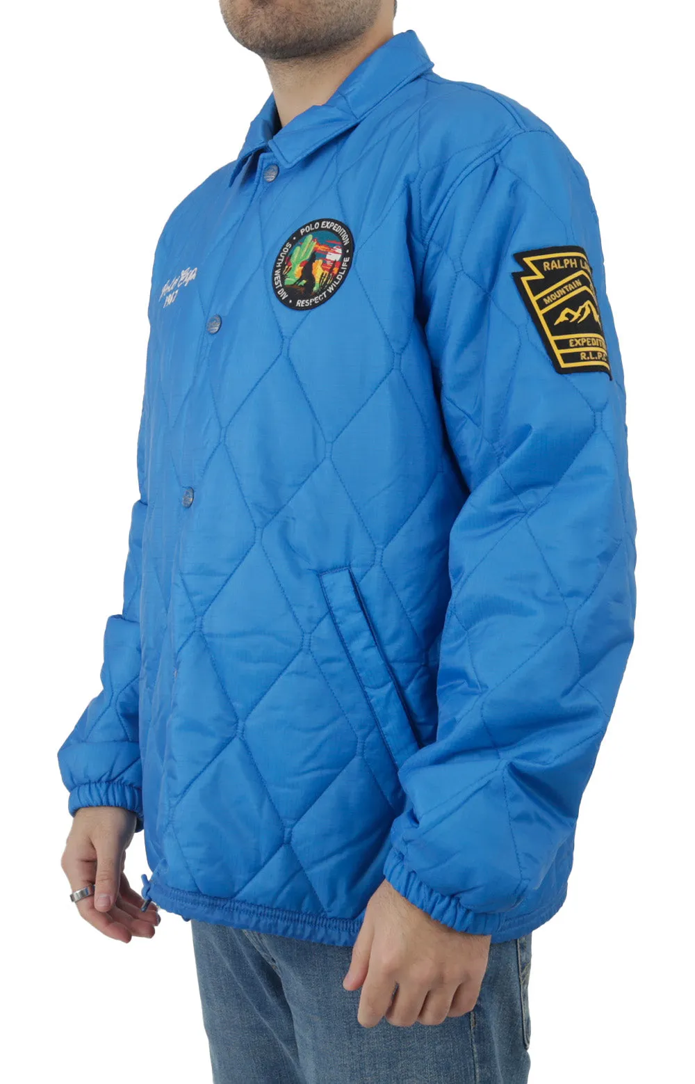 Southwest-Inspired Quilted Coach Jacket - Dakota Blue