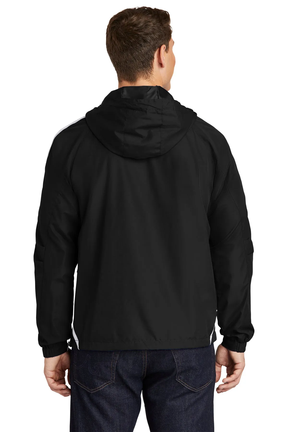 Sport-Tek Colorblock Raglan Customized Anorak Jackets, Black/White