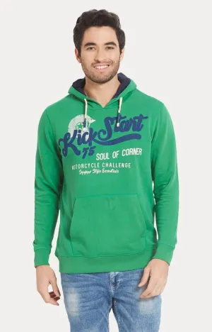 Spykar Men Green Cotton Slim Fit Hooded Sweatshirt