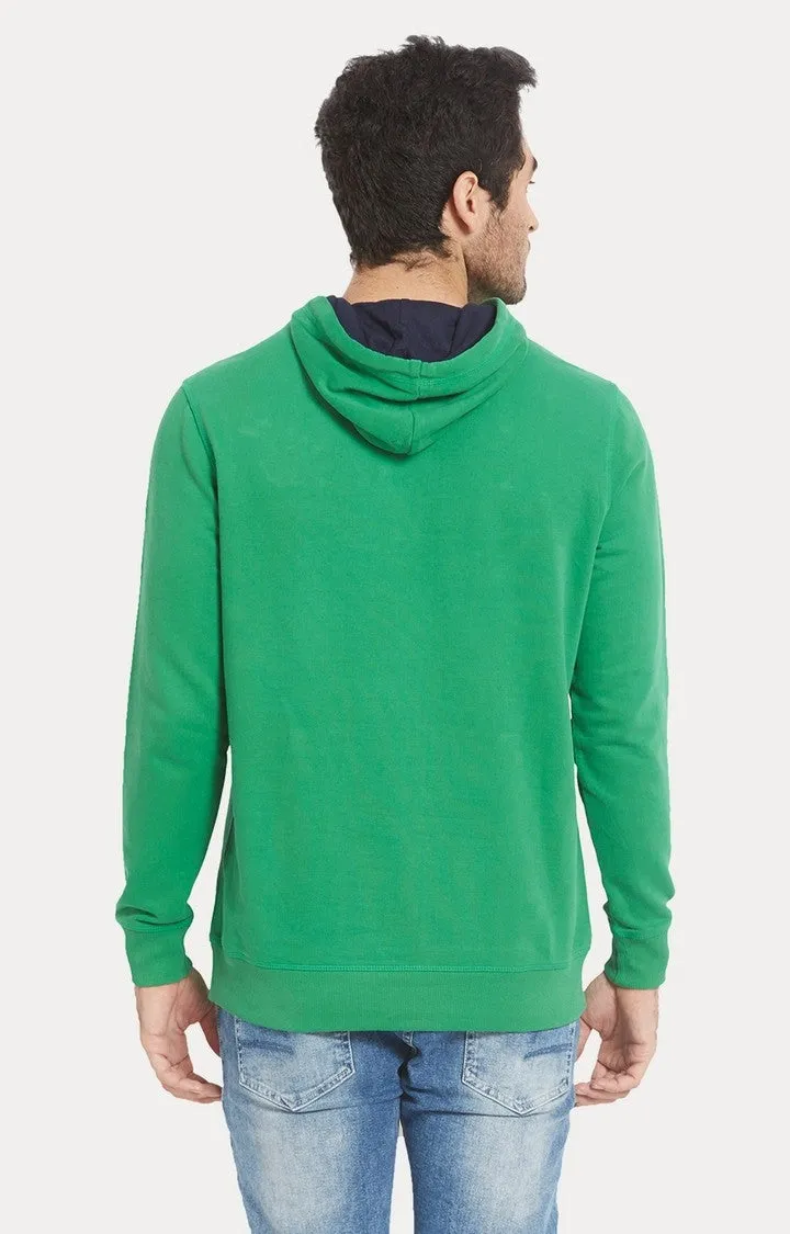 Spykar Men Green Cotton Slim Fit Hooded Sweatshirt