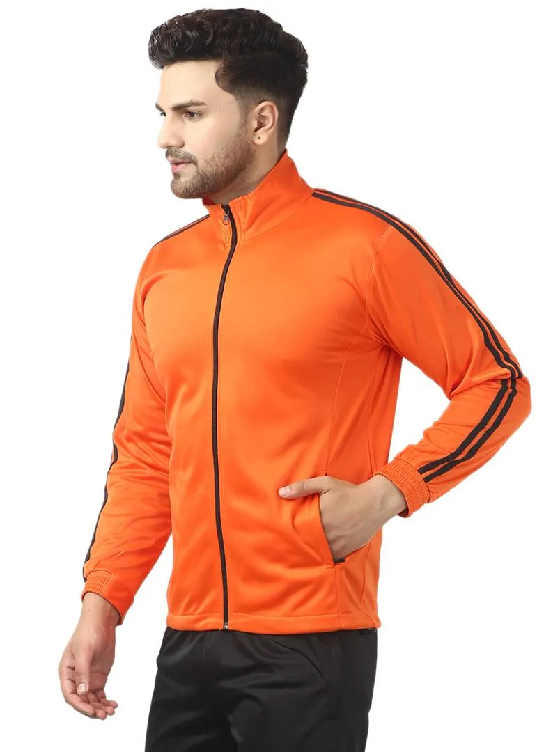 Stunning Orange Polyester Self Pattern Sporty Jacket For Men