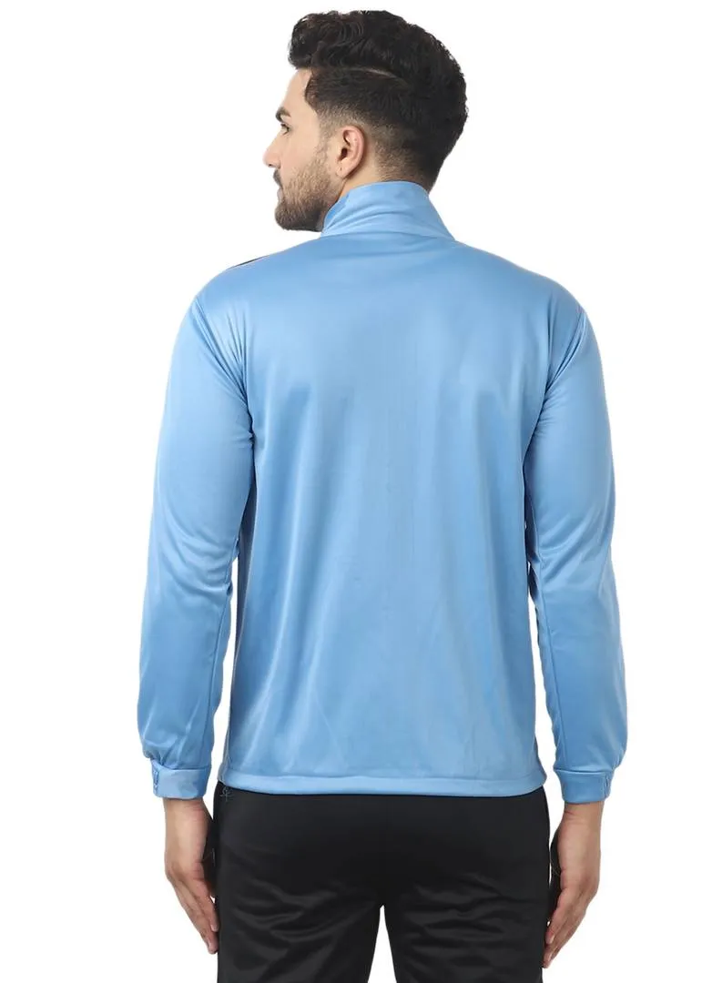 Stunning Turquoise Polyester Self Pattern Sporty Jacket For Men