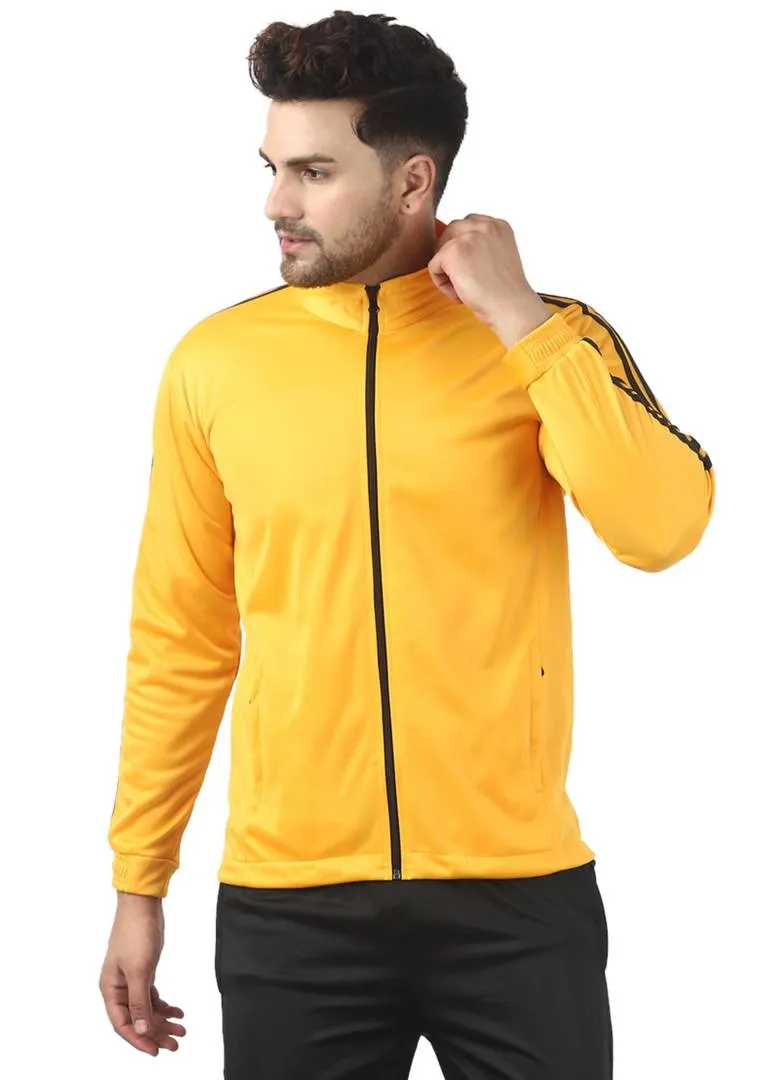 Stunning Yellow Polyester Self Pattern Sporty Jacket For Men