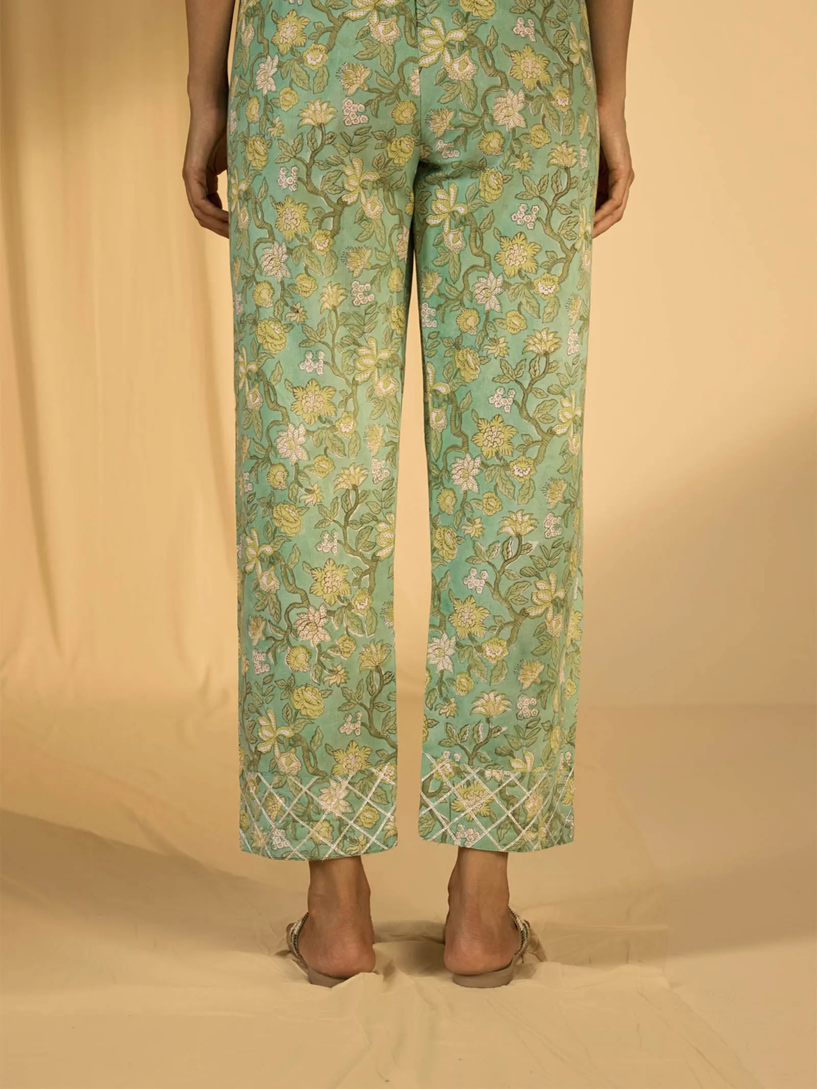 TFL Tiffany Blue Printed Cotton Straight Pant