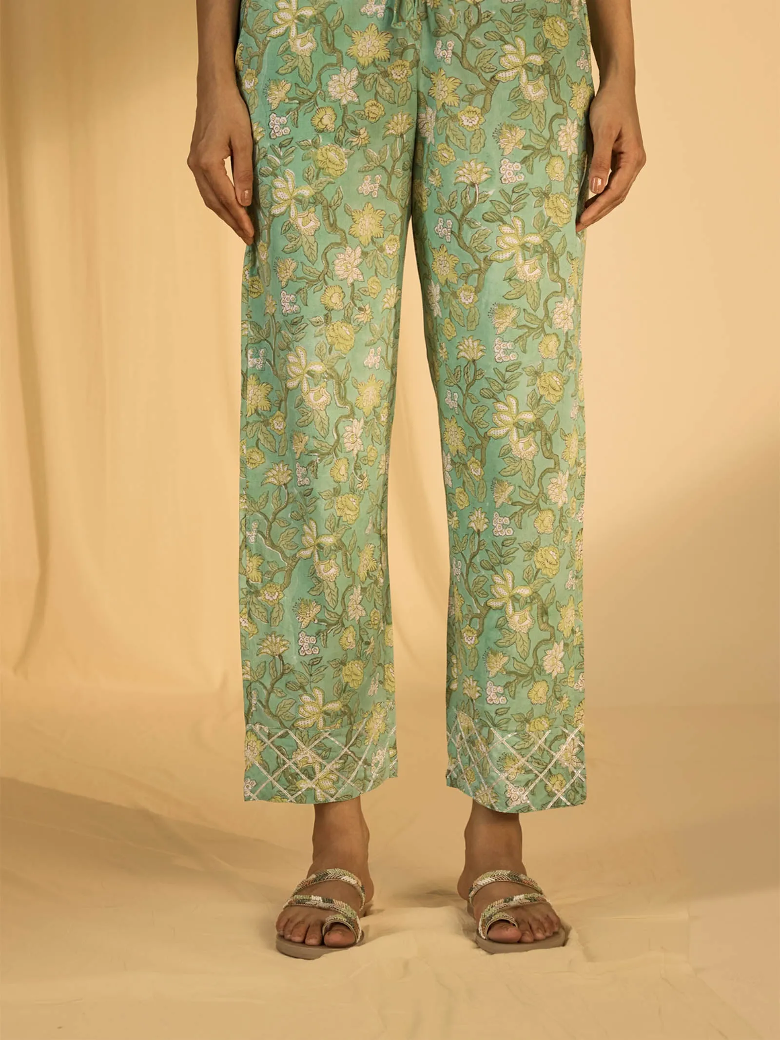 TFL Tiffany Blue Printed Cotton Straight Pant