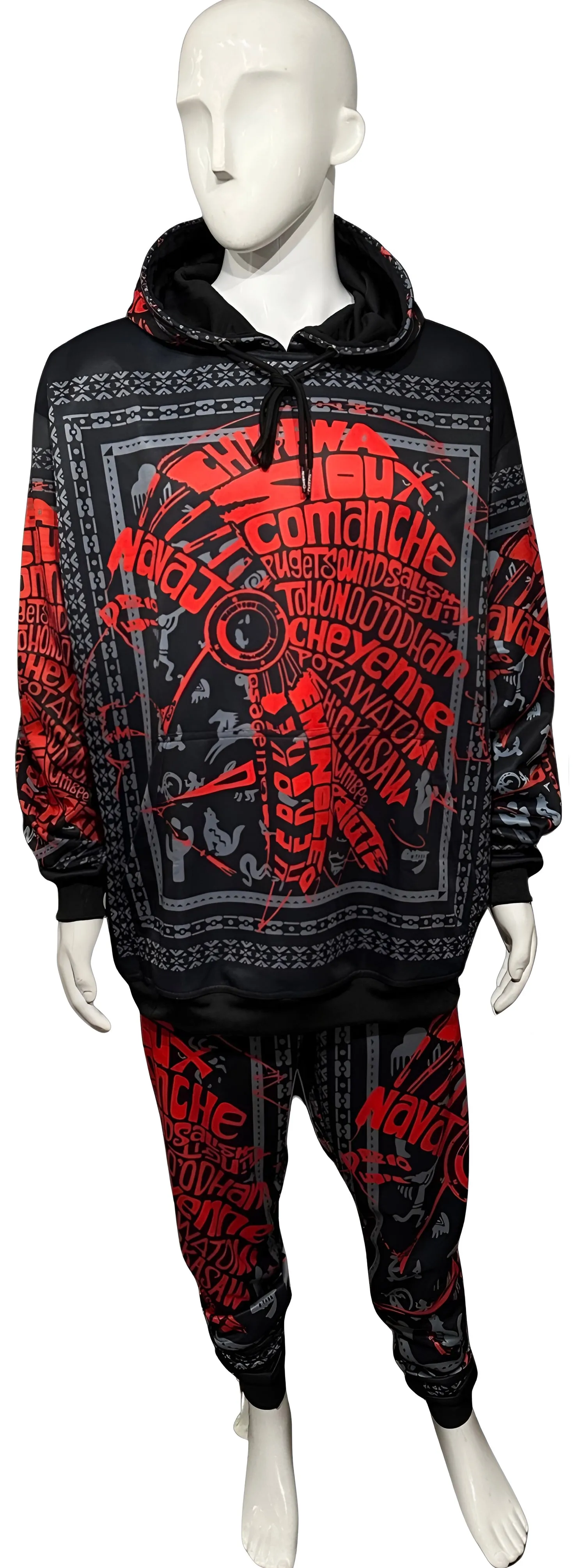 ^TRIBE VIBES^ (RED-GREY-BLACK) FULL HOODED PULLOVER SWEATSUITS