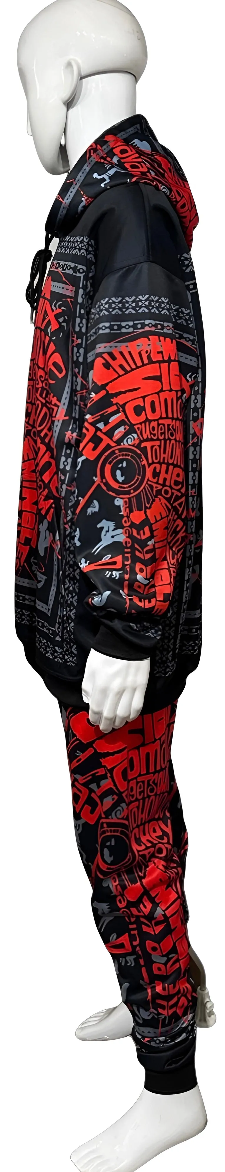 ^TRIBE VIBES^ (RED-GREY-BLACK) FULL HOODED PULLOVER SWEATSUITS