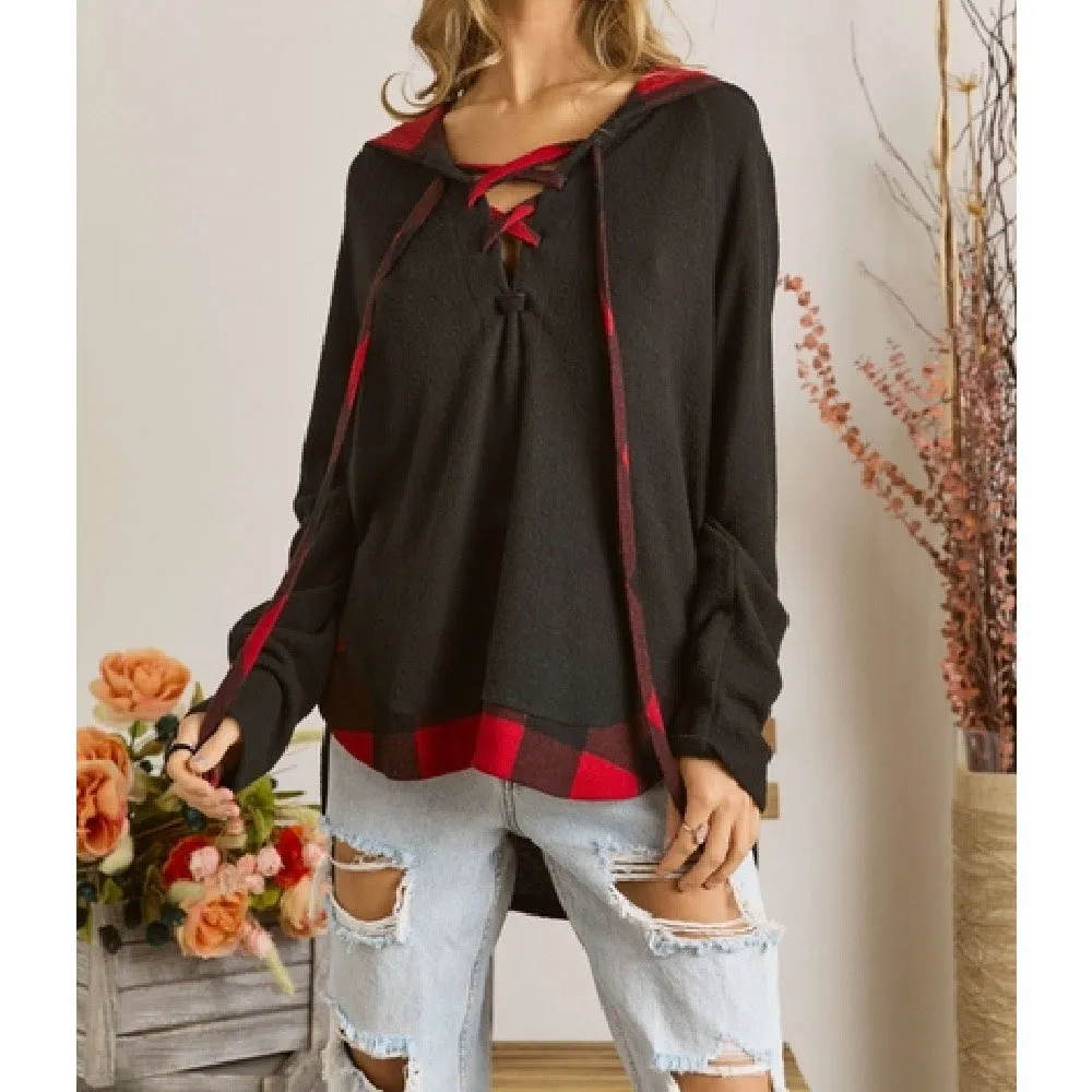 Trinity Front Lace Up Hoodie Top