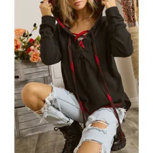 Trinity Front Lace Up Hoodie Top