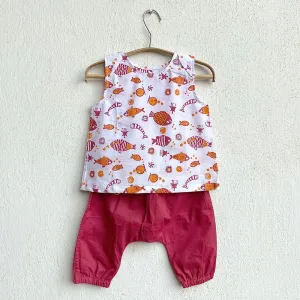 UNISEX ORGANIC KOI RED JHABLA WITH RED PANTS