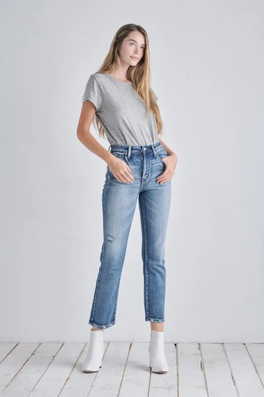 Vivian High Rise Stretch Distressed Ankle Straight Jeans