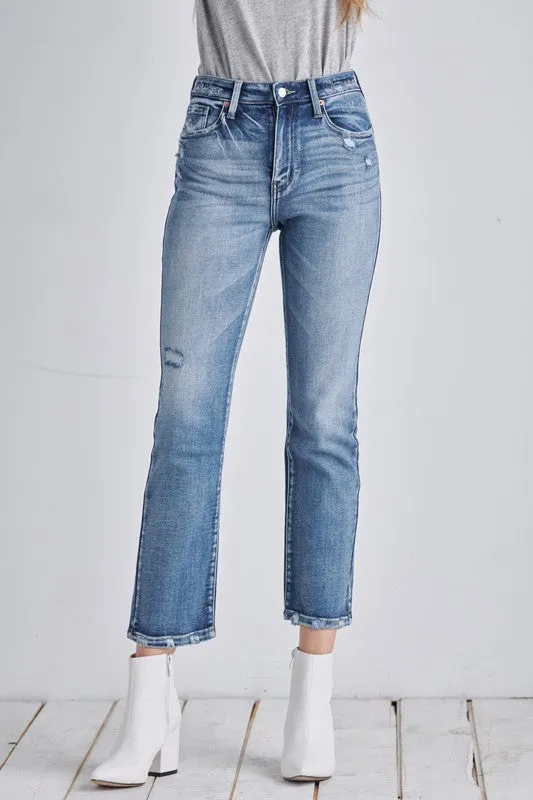 Vivian High Rise Stretch Distressed Ankle Straight Jeans