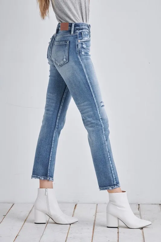 Vivian High Rise Stretch Distressed Ankle Straight Jeans