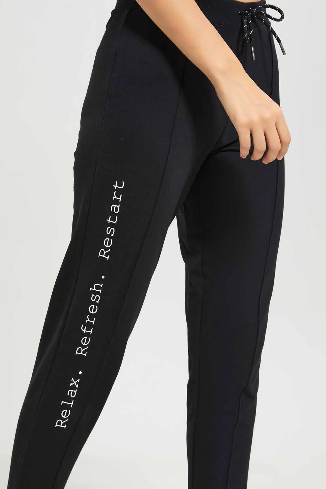 Women Black Basic Jogger With Side Tape