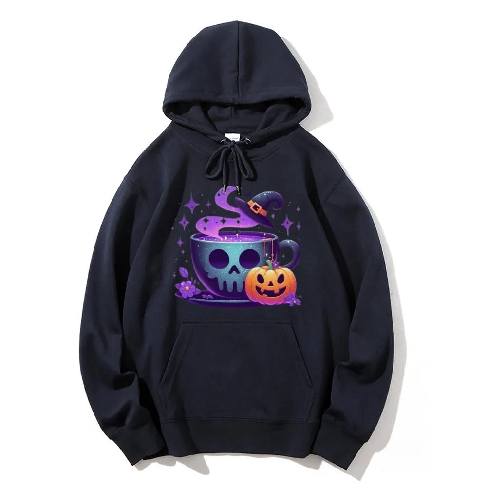 Women Halloween Cute Coffee Cup Graphic Hoodies