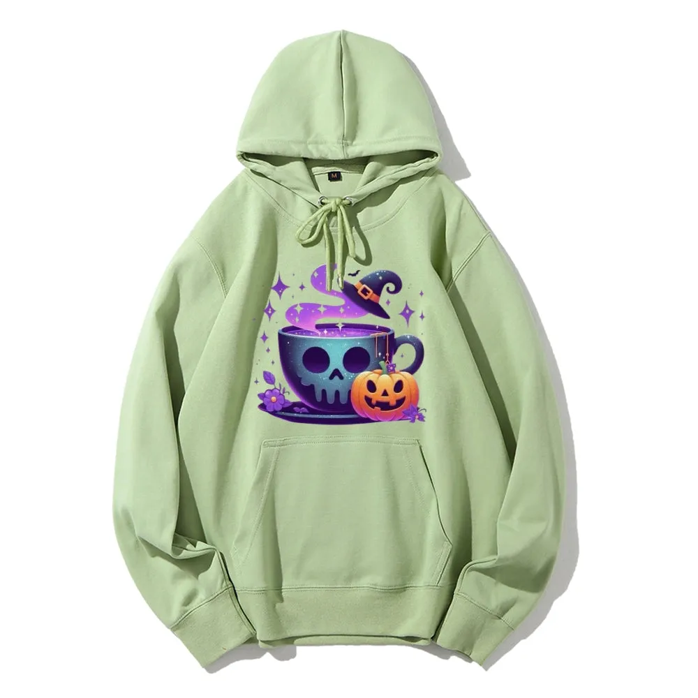 Women Halloween Cute Coffee Cup Graphic Hoodies