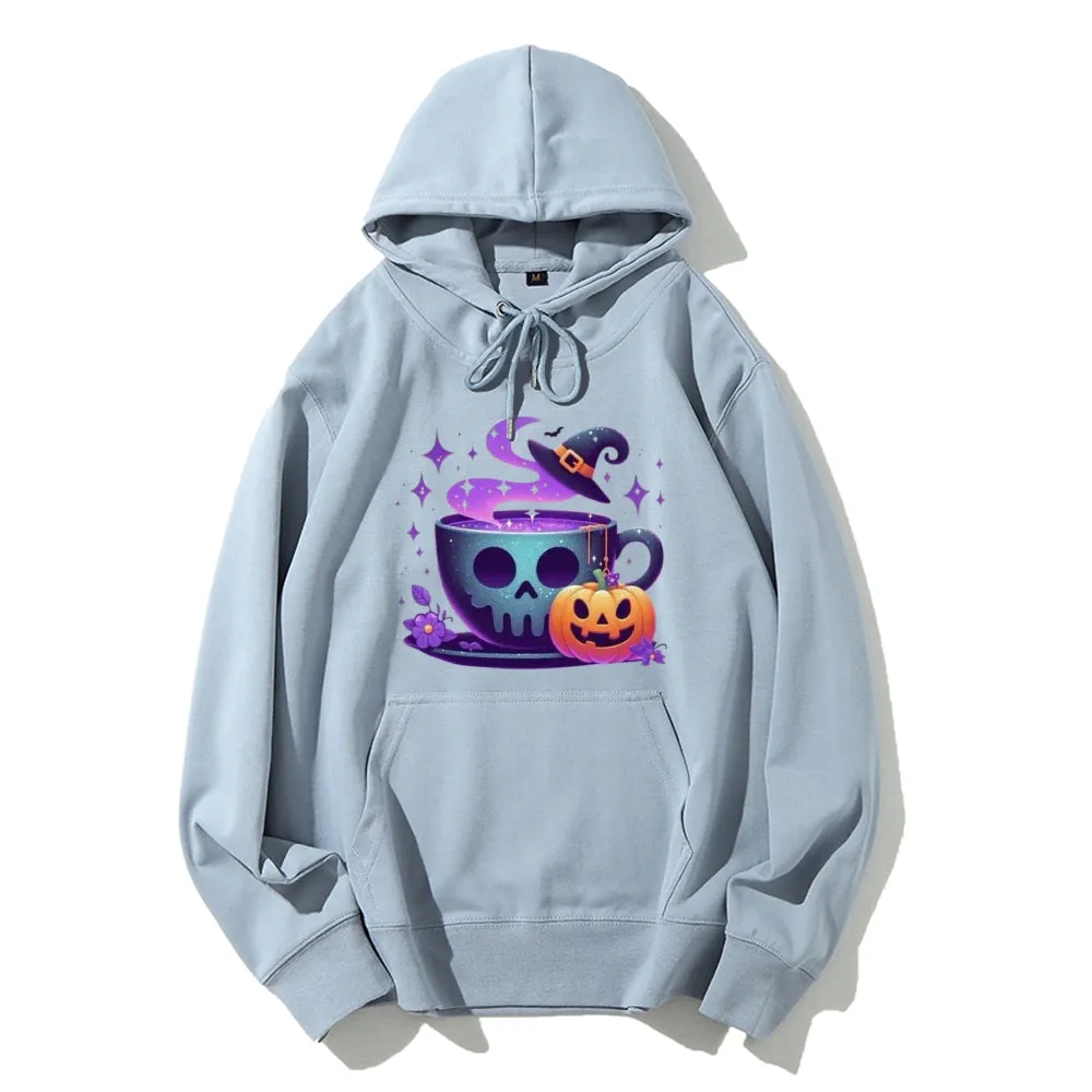 Women Halloween Cute Coffee Cup Graphic Hoodies