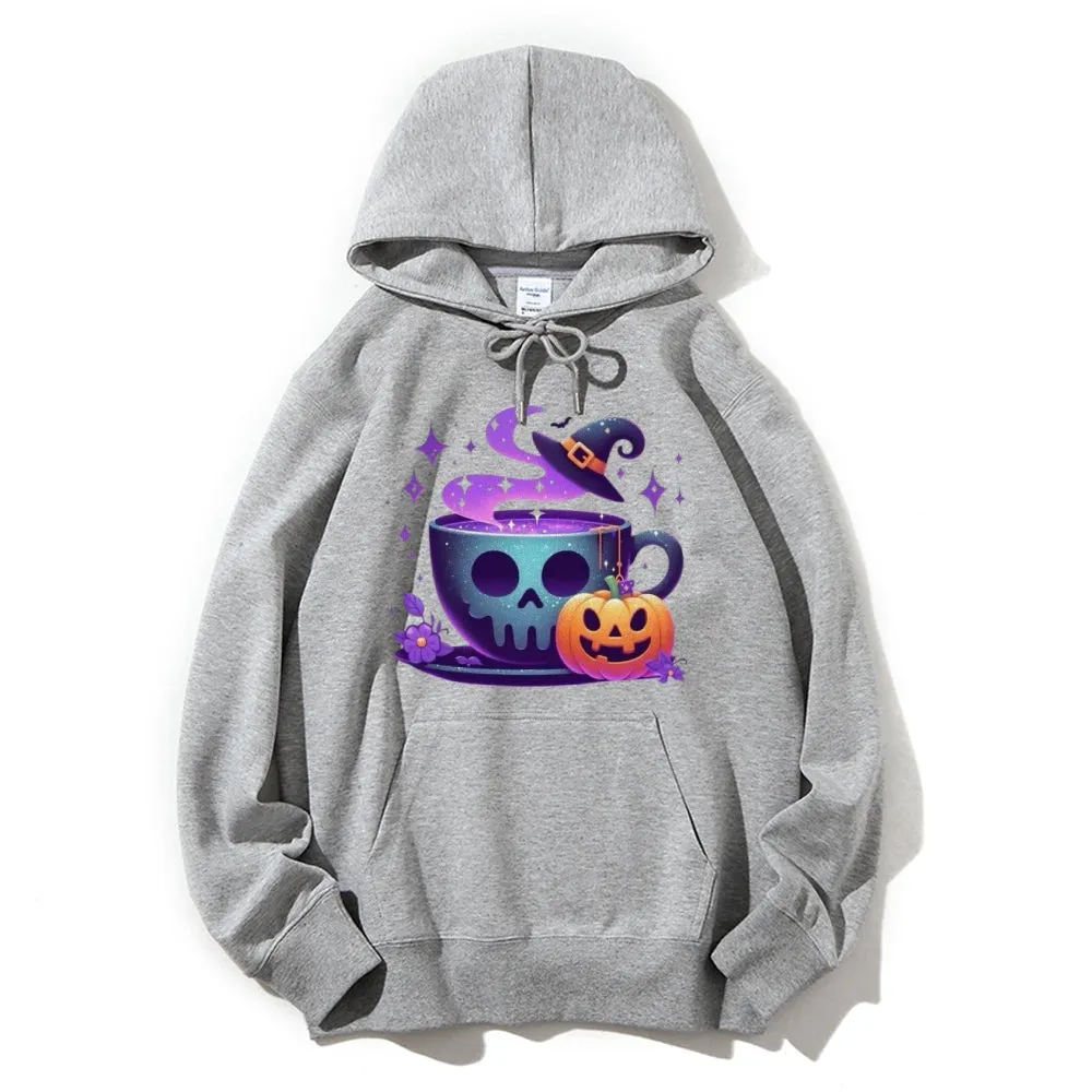 Women Halloween Cute Coffee Cup Graphic Hoodies