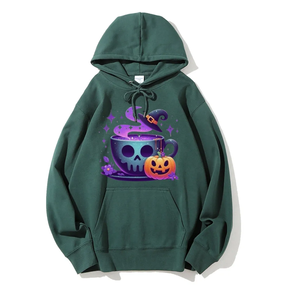 Women Halloween Cute Coffee Cup Graphic Hoodies