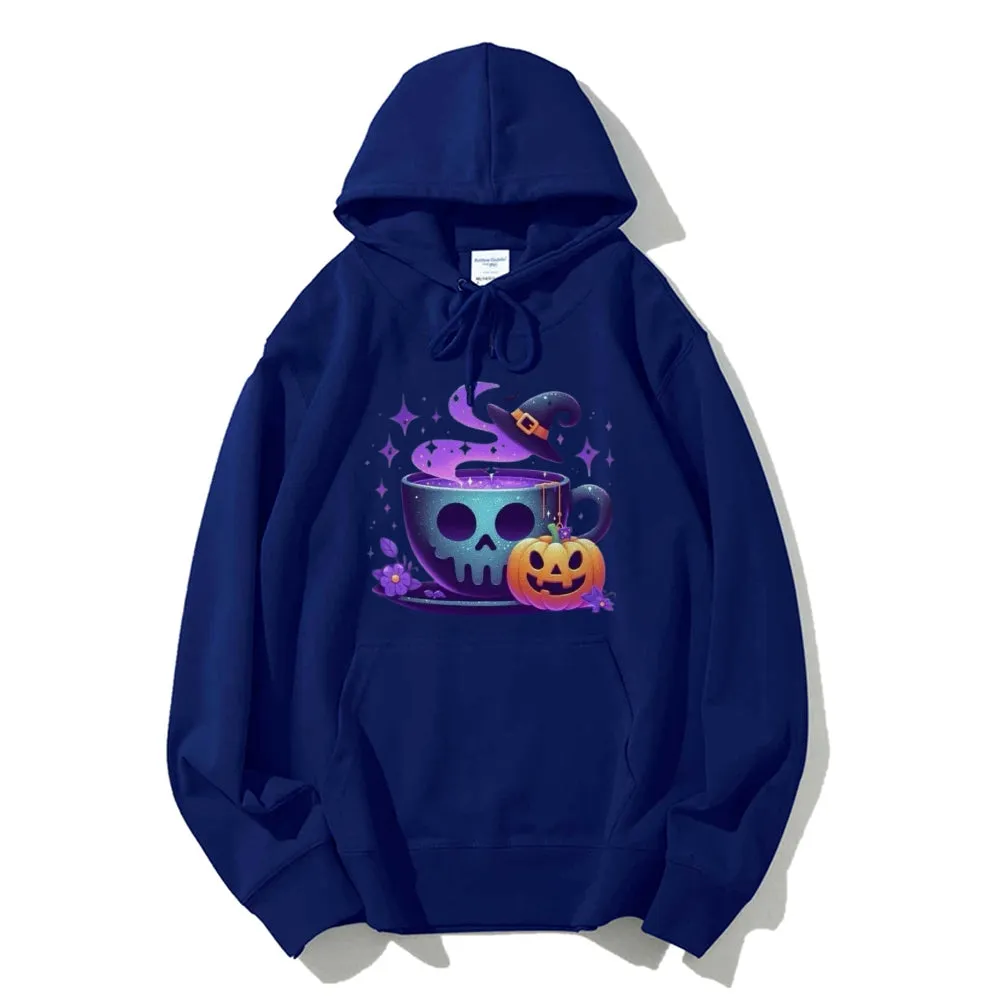 Women Halloween Cute Coffee Cup Graphic Hoodies