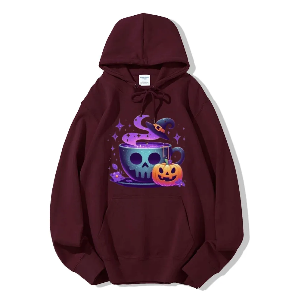 Women Halloween Cute Coffee Cup Graphic Hoodies