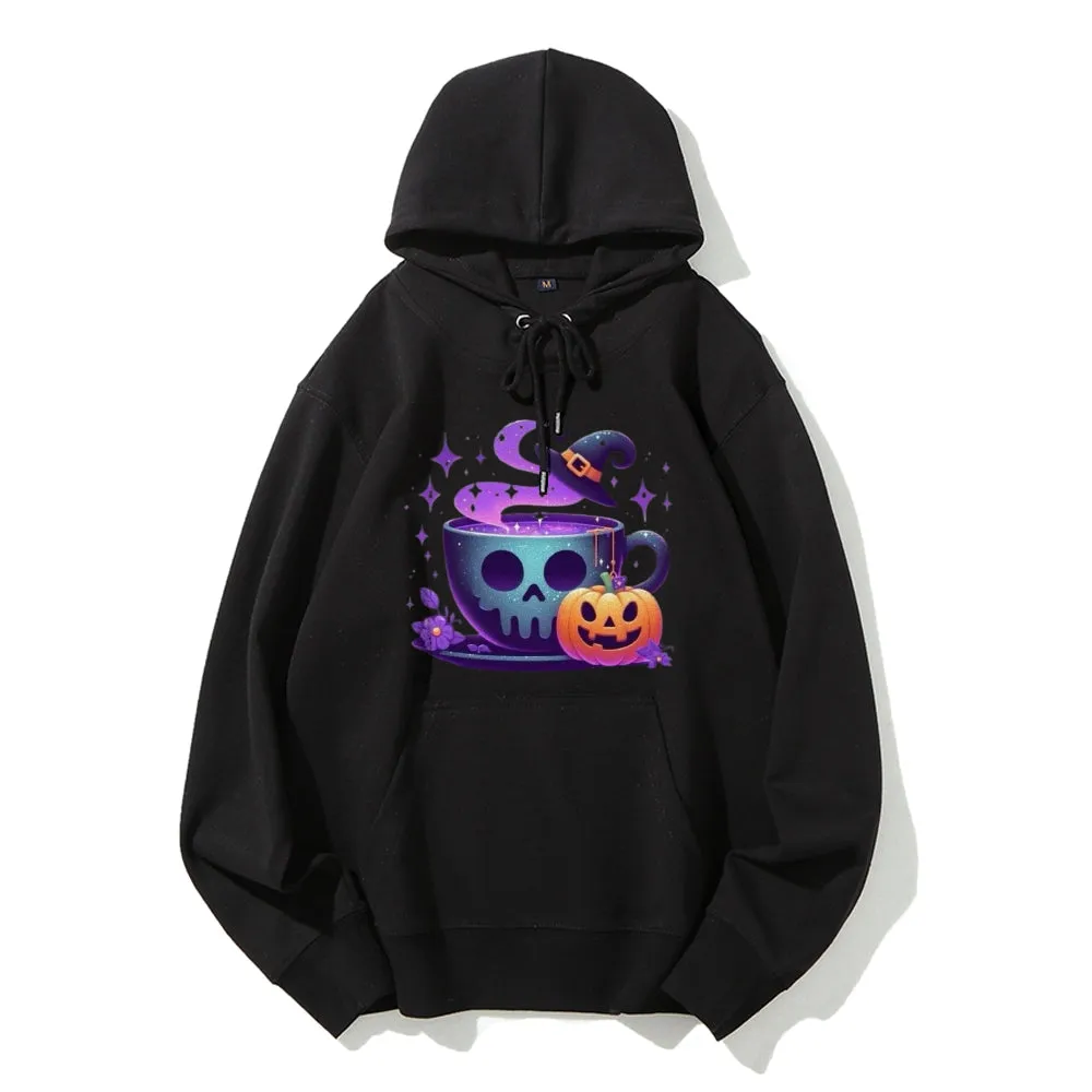 Women Halloween Cute Coffee Cup Graphic Hoodies