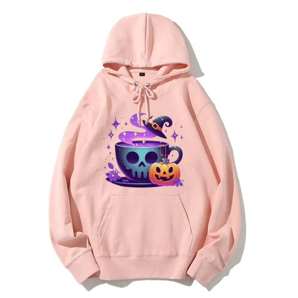 Women Halloween Cute Coffee Cup Graphic Hoodies